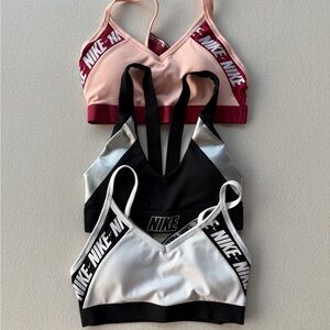 Nike Women's Sports Bra Set Bundle of 3 - Pink, Black, and White Size XS & Small